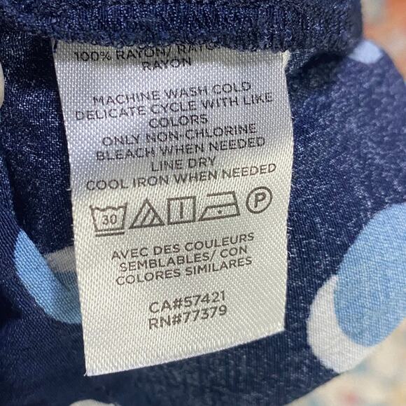 Ann Taylor Midi Dress Fit & Flare Blue Polka Dot Print Empire Waist Navy Blue S - Picture 8 of 9